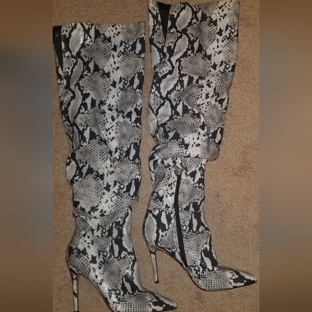 Snakeskin Print Knee-High Boots - Picture 3 of 5